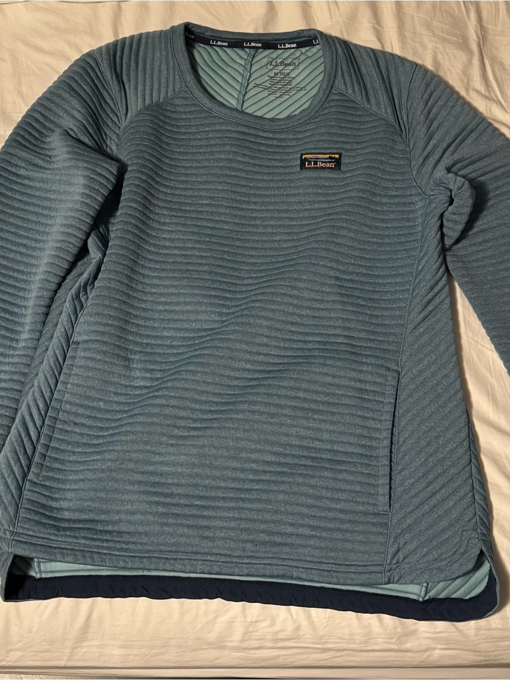 L.L. Bean Men’s Quilted Crewneck Sweater - Teal Blue